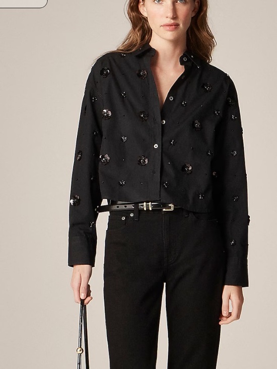 J. Crew Tops - J crew Étienne cropped button-up shirt in embellished cotton poplin